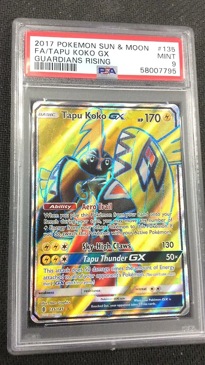 2017 Pokemon Sun & Moon Guardians Rising 135 Full Art/tapu Koko Gx PSA 9