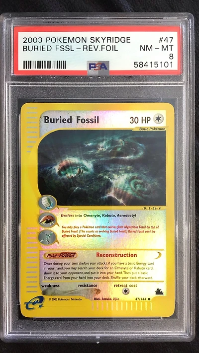 2003 Pokemon Skyridge 47 Buried Fossil-reverse Foil PSA 8