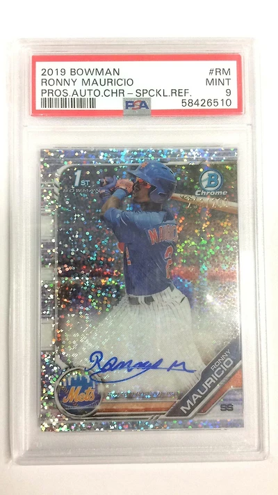 2019 Bowman Prospect Autographs Chrome Rm Ronny Mauricio Speckle Refractor PSA 9