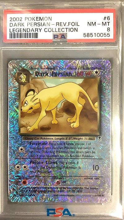 2002 Pokemon Legendary Collection 6 Dark Persian-reverse Foil PSA 8