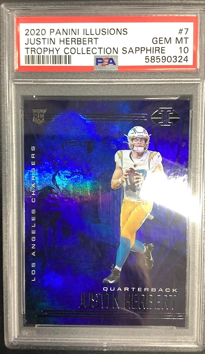 2020 Panini Illusions 7 Justin Herbert Trophy Collection Sapphire PSA 10