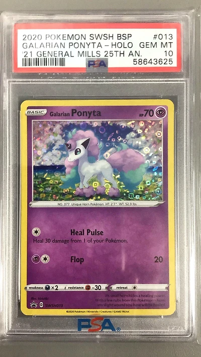 2020 Pokemon Swsh Black Star Promo 013 Galarian Ponyta-holo 2021 General Mills 25th Anniversary PSA 10