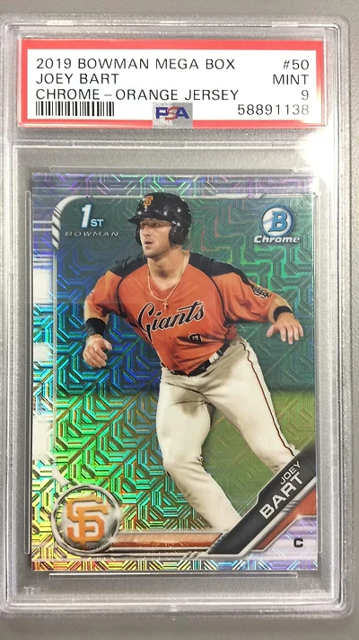 2019 Bowman Mega Box Chrome 50 Joey Bart Orange Jersey PSA 9