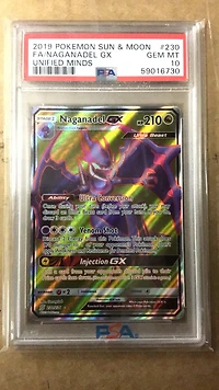 2019 Pokemon Sun & Moon Unified Minds 230 Full Art/naganadel Gx PSA 10