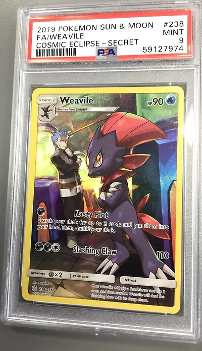 2019 Pokemon Sun & Moon Cosmic Eclipse 238 Full Art/weavile Secret PSA