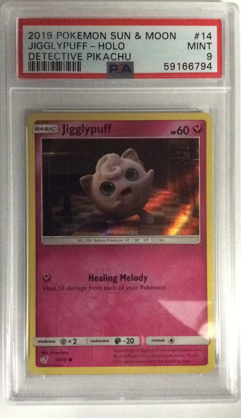 2019 Pokemon Sun & Moon Detective Pikachu 14 Jigglypuff-holo PSA 9