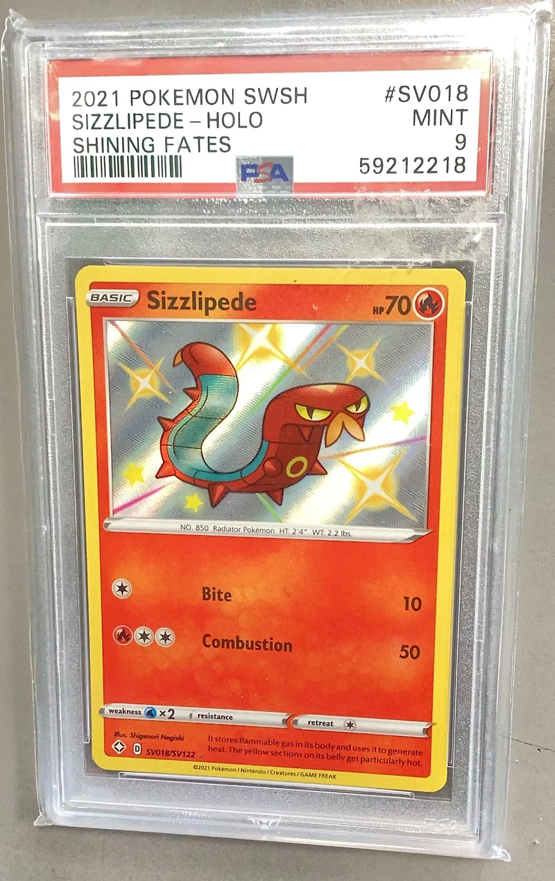 2021 Pokemon Sword & Shield Shining Fates Sv018 Sizzlipede-holo PSA 9