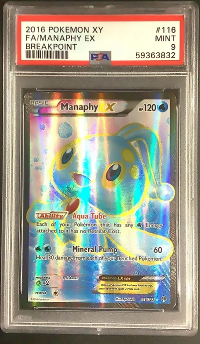 2016 Pokemon Xy Breakpoint 116 Full Art/manaphy Ex PSA 9