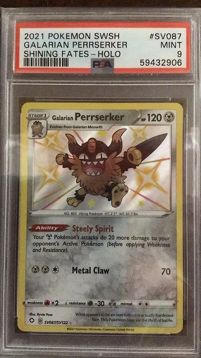 2021 Pokemon Sword & Shield Shining Fates Sv087 Galarian Perrserker-holo PSA 9