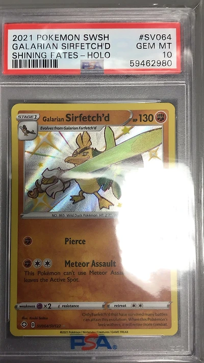 2021 Pokemon Sword & Shield Shining Fates Sv064 Galarian Sirfetch'd-holo PSA 10