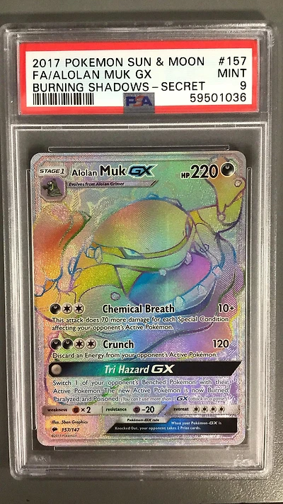 2017 Pokemon Sun & Moon Burning Shadows 157 Full Art/alolan Muk Gx Secret PSA