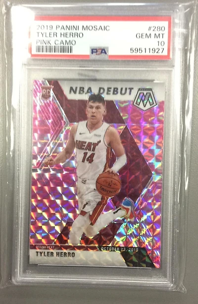 2019 Panini Mosaic 280 Tyler Herro Pink Camo PSA 10