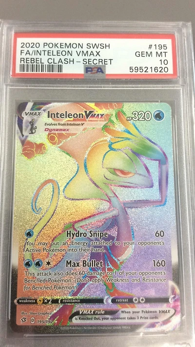 2020 Pokemon Sword & Shield Rebel Clash 195 Fa/inteleon Vmax PSA 10