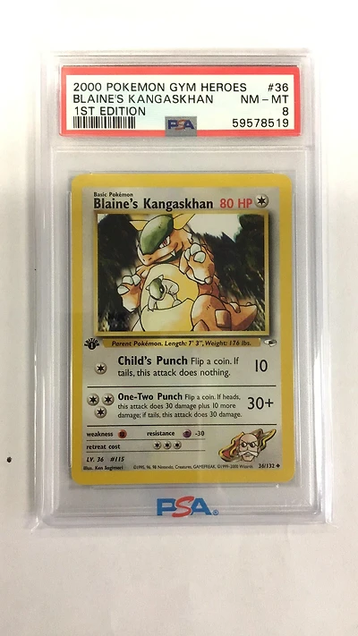 2000 Pokemon Gym Heroes 36 Blaine's Kangaskhan PSA 8