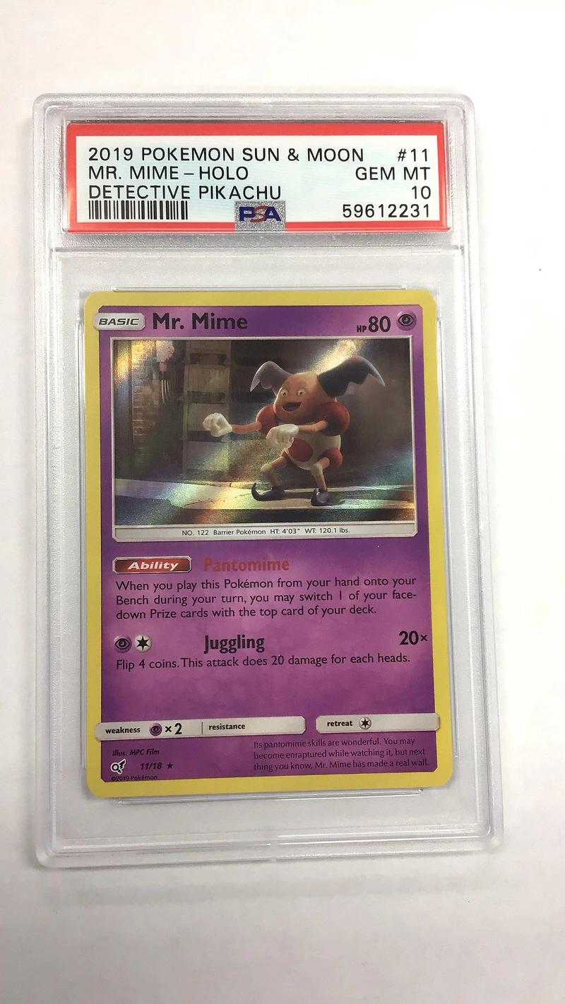 2019 Pokemon Sun & Moon Detective Pikachu 11 Mr. Mime-holo PSA
