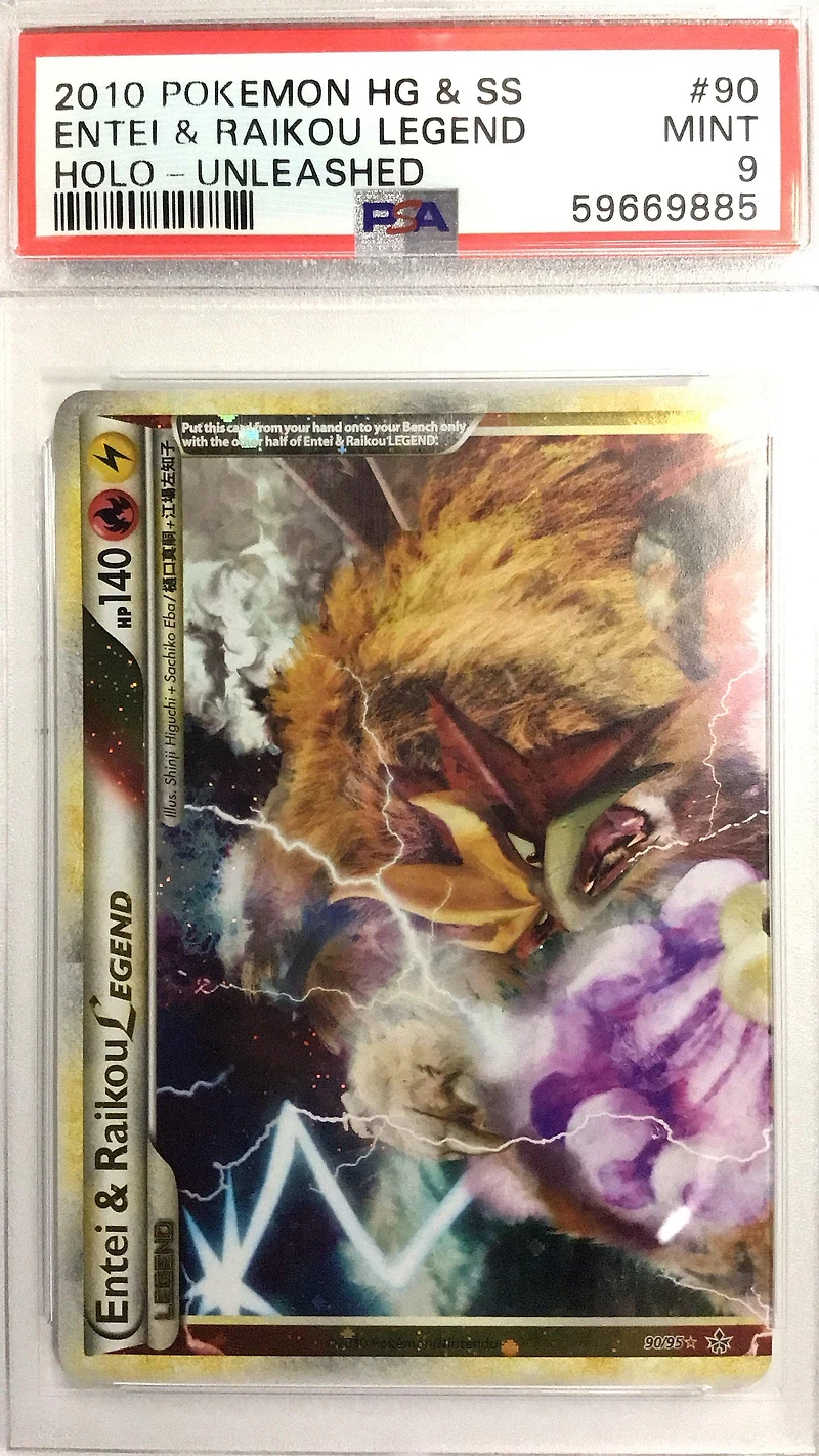2010 Pokemon Heartgold & Soulsilver Unleashed Entei & Raikou Legend-holo PSA