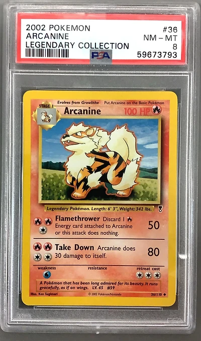 2002 Pokemon Legendary Collection 36 Arcanine PSA 8