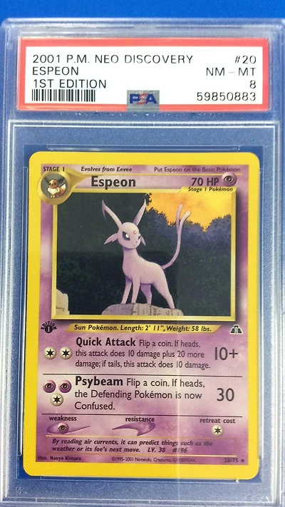 2001 Pokemon Neo Discovery 20 Espeon 1st Edition PSA 8