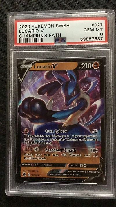 2020 Pokemon Sword & Shield Champion's Path 027 Lucario V PSA 10