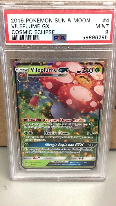 2019 Pokemon Sun & Moon Cosmic Eclipse 4 Vileplume Gx PSA