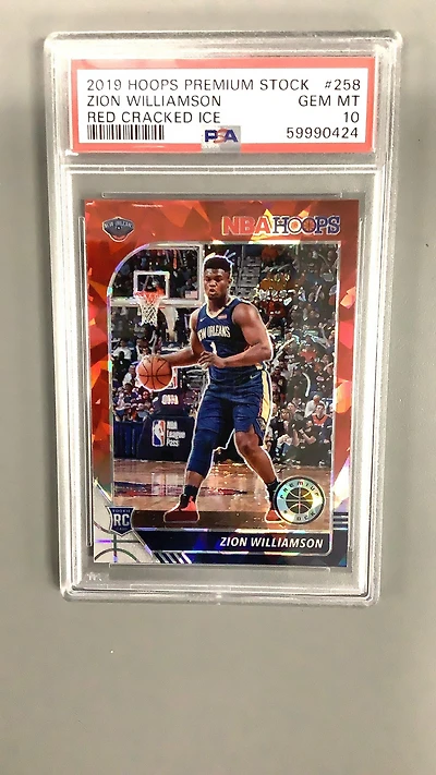 2019 Panini Hoops Premium Stock 258 Zion Williamson Red Cracked Ice PSA 10