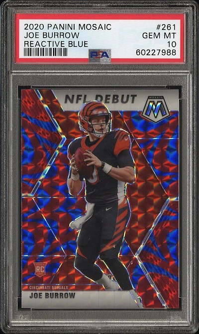 2020 Panini Mosaic Joe Burrow Reactive Blue PSA
