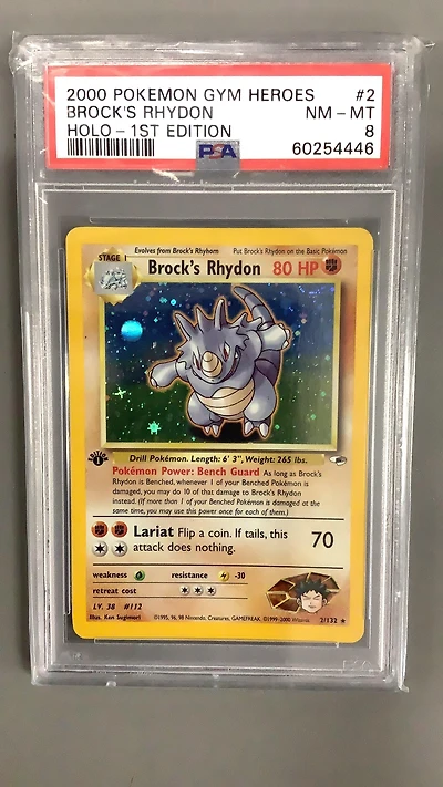 2000 Pokemon Gym Heroes 2 Brock's Rhydon Holo-1st Edition PSA 8