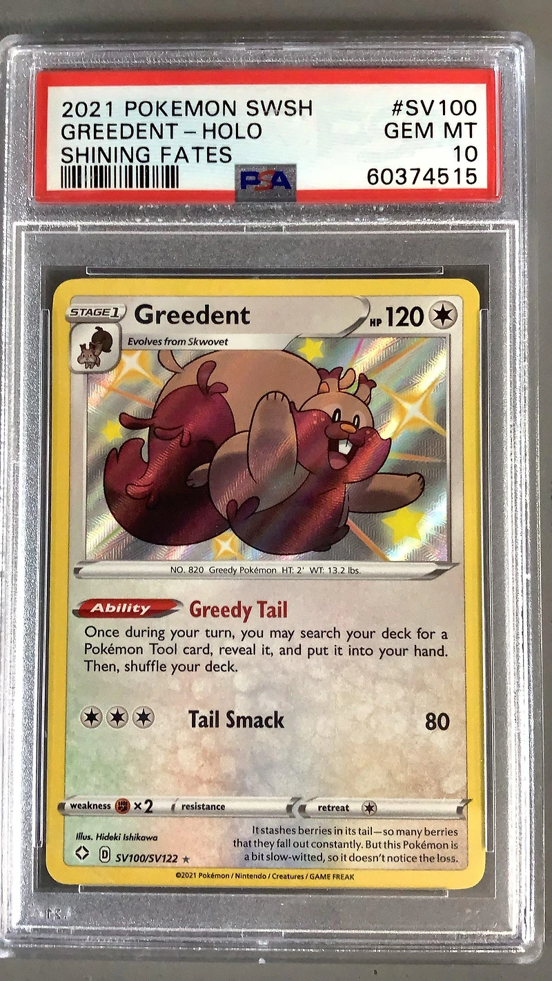 2021 Pokemon Sword & Shield Shining Fates Sv100 Greedent-holo PSA