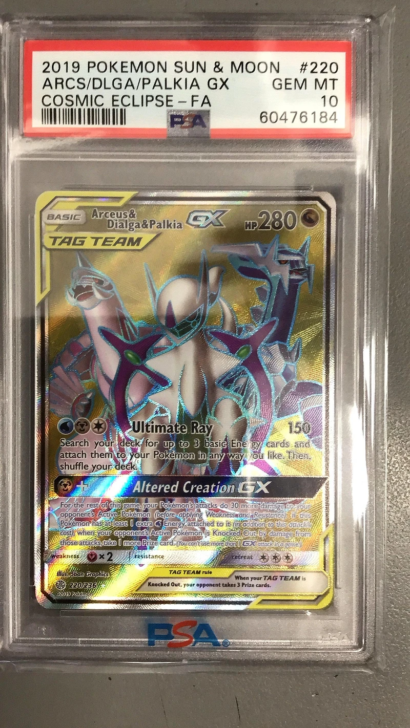 2019 Pokemon Sun & Moon Cosmic Eclipse 220 Arcs/dlga/palkia Gx PSA 10