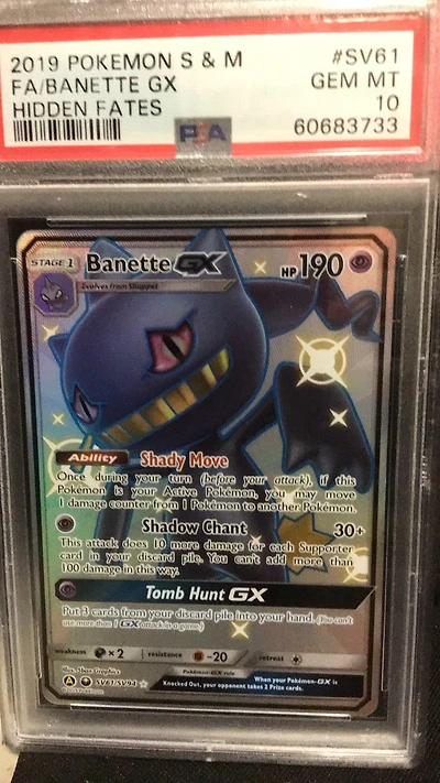2019 Pokemon Sun & Moon Hidden Fates Sv61 Full Art/banette Gx PSA
