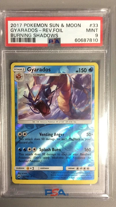2017 Pokemon Sun & Moon Burning Shadows 33 Gyarados-reverse Foil PSA 9