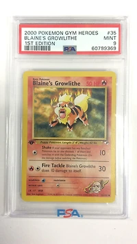 2000 Pokemon Gym Heroes 35 Blaine's Growlithe 1st Edition PSA 9