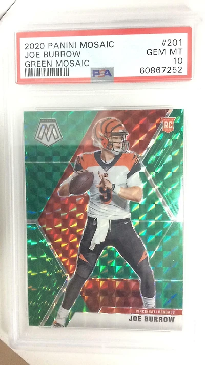 2020 Panini Mosaic 201 Joe Burrow Green Mosaic PSA 10