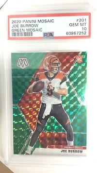 2020 Panini Mosaic 201 Joe Burrow Green Mosaic PSA 10