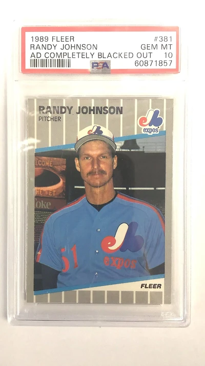 1989 Fleer 381 Randy Johnson Ad Completely Blacked Out PSA 10