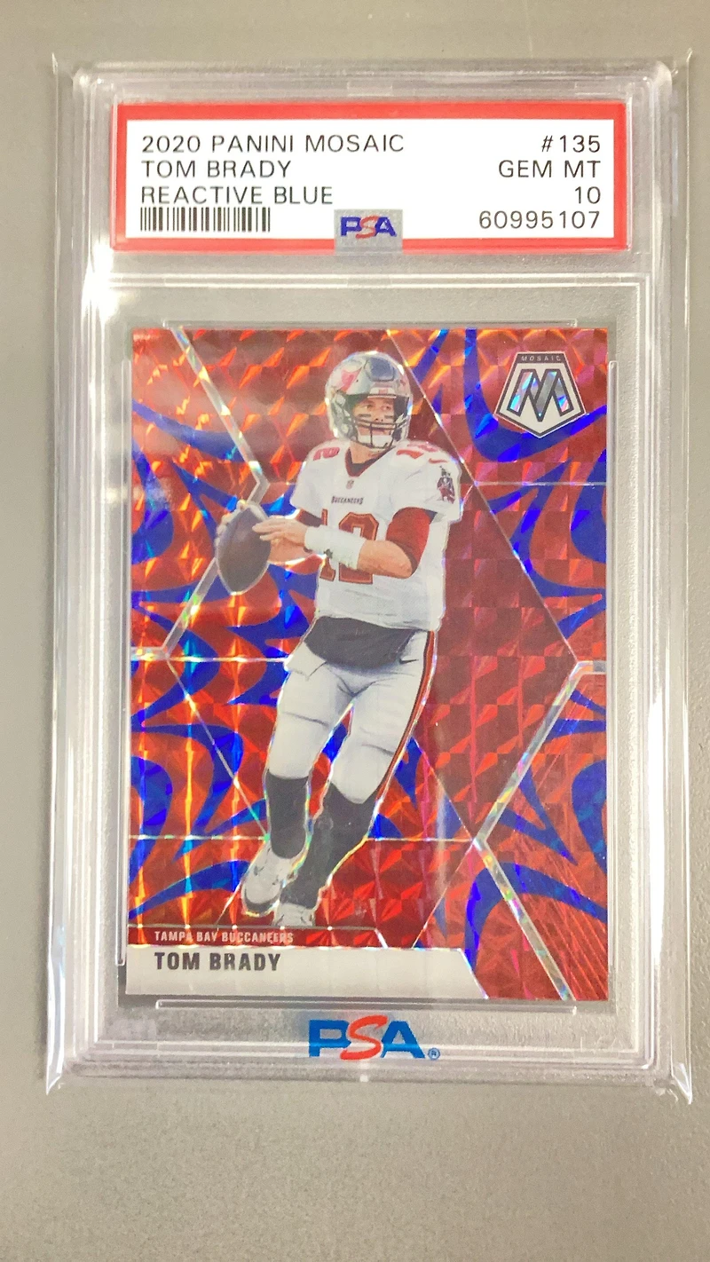 2020 Panini Mosaic 135 Tom Brady Reactive Blue PSA 10
