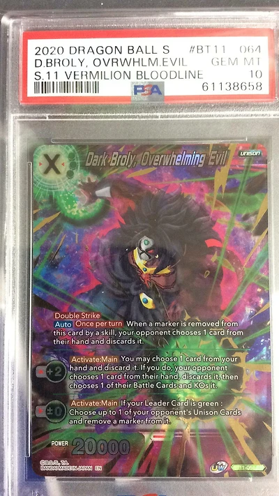 2020 Dragon Ball Super Card Game Series 11 Vermilion Bloodline Bt11-064 Dark Broly, Overwhelming Evil PSA 10
