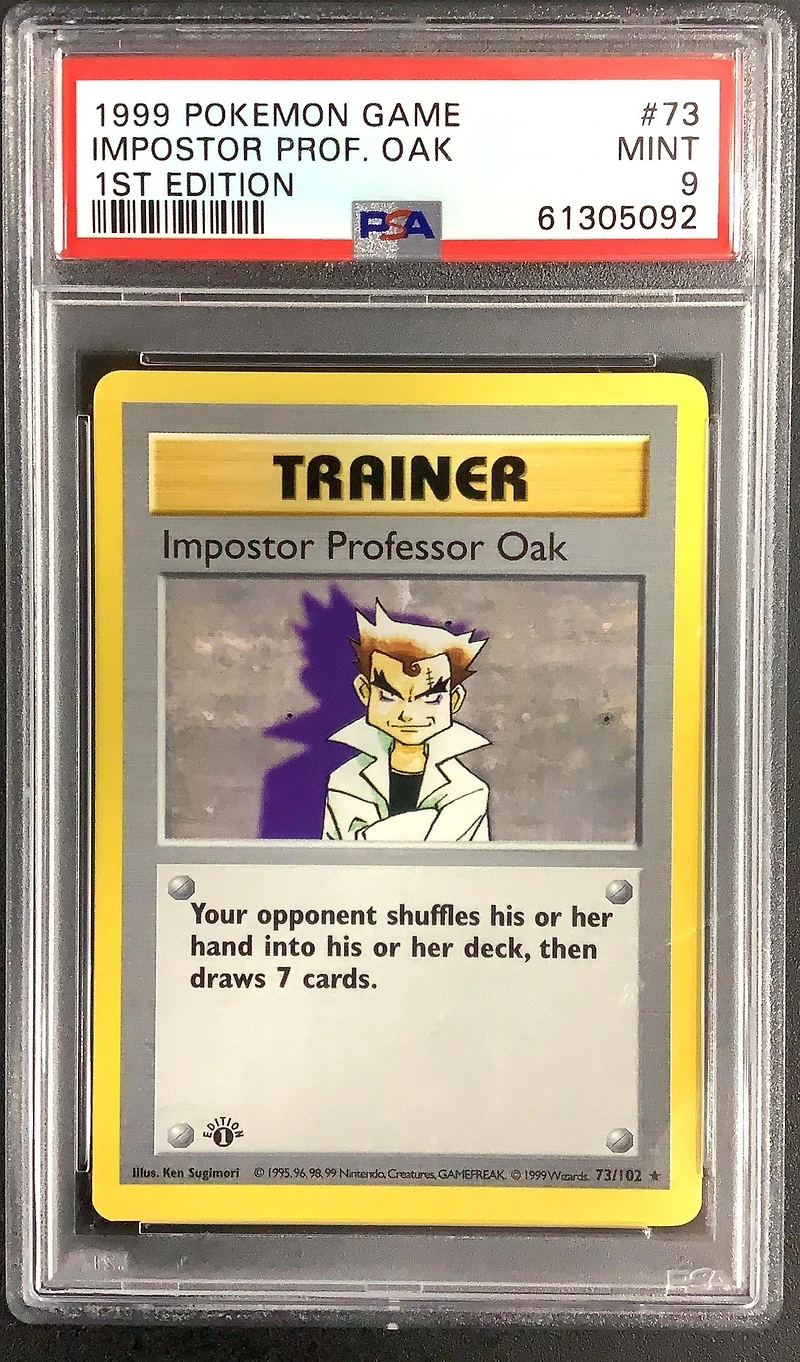 1999 Pokemon Game 73 Impostor Professor Oak 1st Edition PSA 9