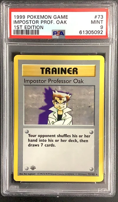 1999 Pokemon Game 73 Impostor Professor Oak 1st Edition PSA 9