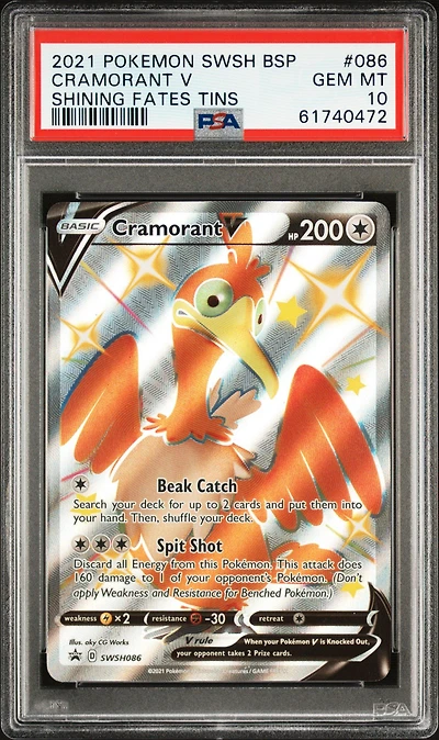 2021 Pokemon Swsh Black Star Promo 086 Cramorant V Shining Fates Tins PSA 10