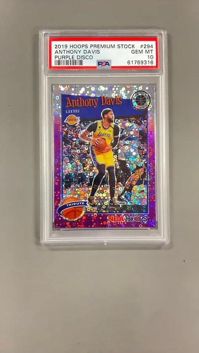 2019 Panini Hoops Premium Stock 294 Anthony Davis Purple Disco PSA 10
