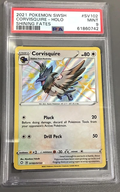 2021 Pokemon Sword & Shield Shining Fates Sv102 Corvisquire-holo PSA 9