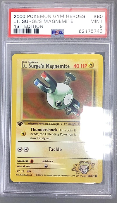2000 Pokemon Gym Heroes 80 Lt. Surge's Magnemite 1st Edition PSA 9