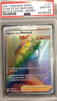 2021 Pokemon Sword & Shield Battle Styles 177 Full Art/single Strike Style Mustard Secret PSA 10