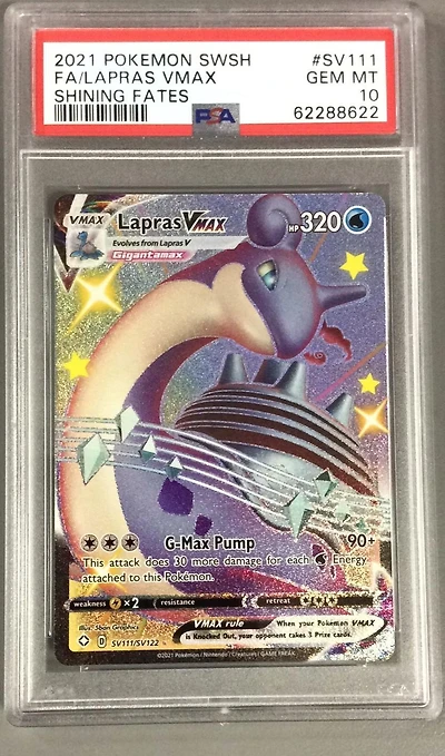 2021 Pokemon Sword & Shield Shining Fates Sv111 Full Art/lapras Vmax PSA 10