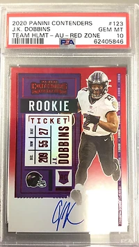 2020 Panini Contenders 123 J.k. Dobbins Team Helmet-autograph-red Zone PSA 10