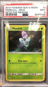 2019 Pokemon Sun & Moon Detective Pikachu 3 Morelull-holo PSA 9
