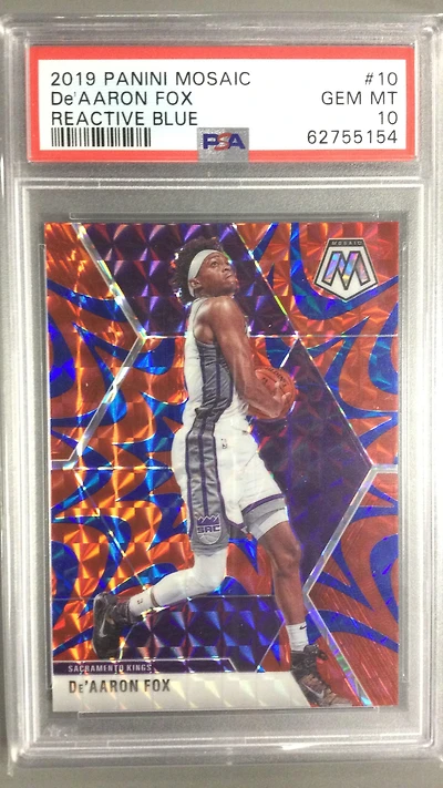 2019 Panini Mosaic 10 De'aaron Fox Reactive Blue PSA 10