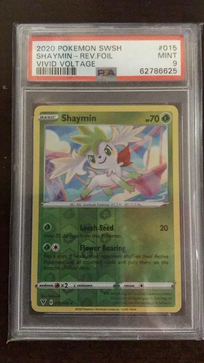 2020 Pokemon Sword & Shield Vivid Voltage 015 Shaymin-reverse Foil PSA 9