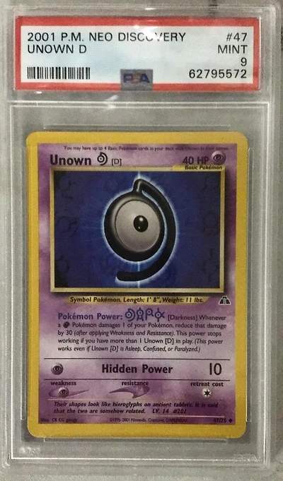 2001 Pokemon Neo Discovery 47 Unown D PSA 9